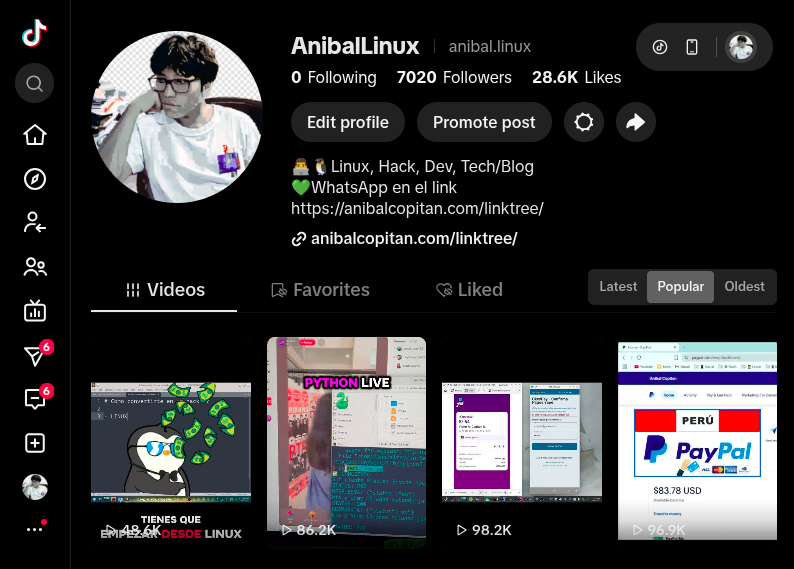 Captura de mi cuenta de TikTok